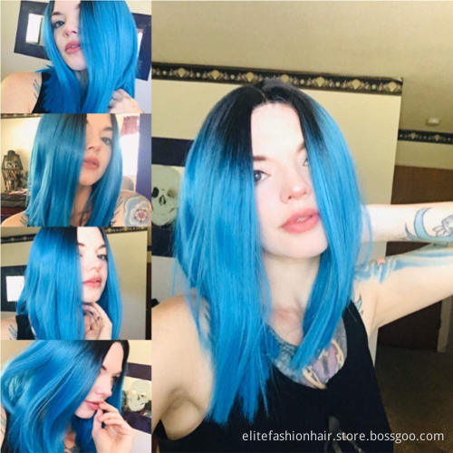 Wholesale T Part Short Bob Straight Hair Wigs for Fashion Women Silky Sky Blue Lace Front Wigs T part lace bob wigs